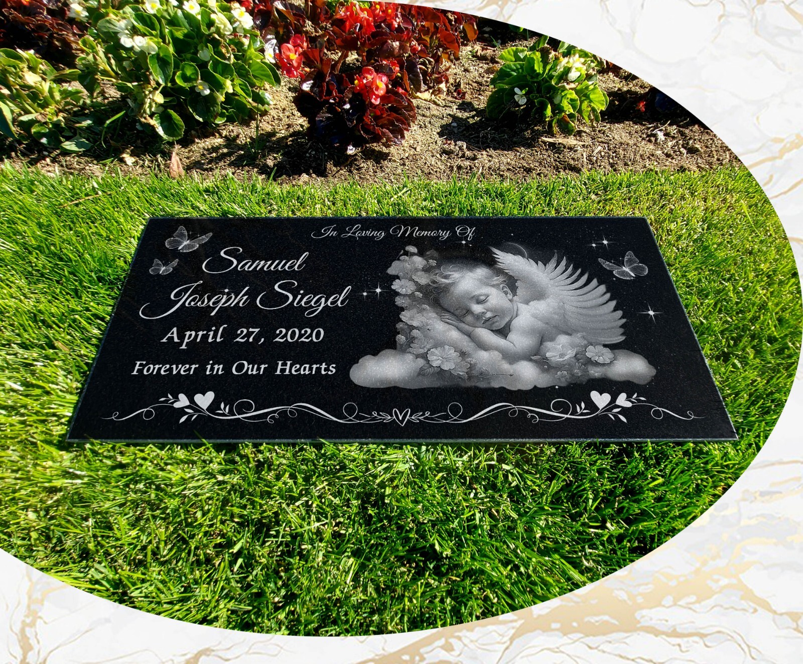 Memorial Headstone 24x12x3/4 inches Human Grave Marker Tombstone Black Granite