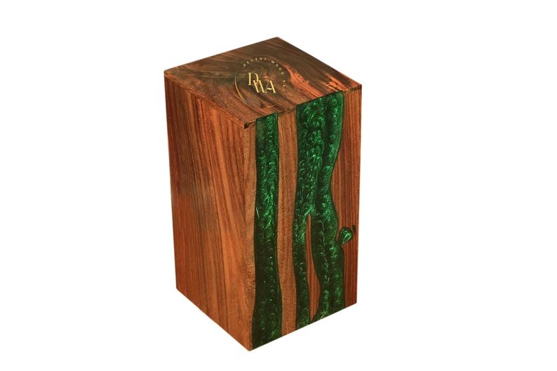 Rosewood Cremation Urn For Human Ashes, Green Resin Urn Box, Adults Urn, Pet Urn