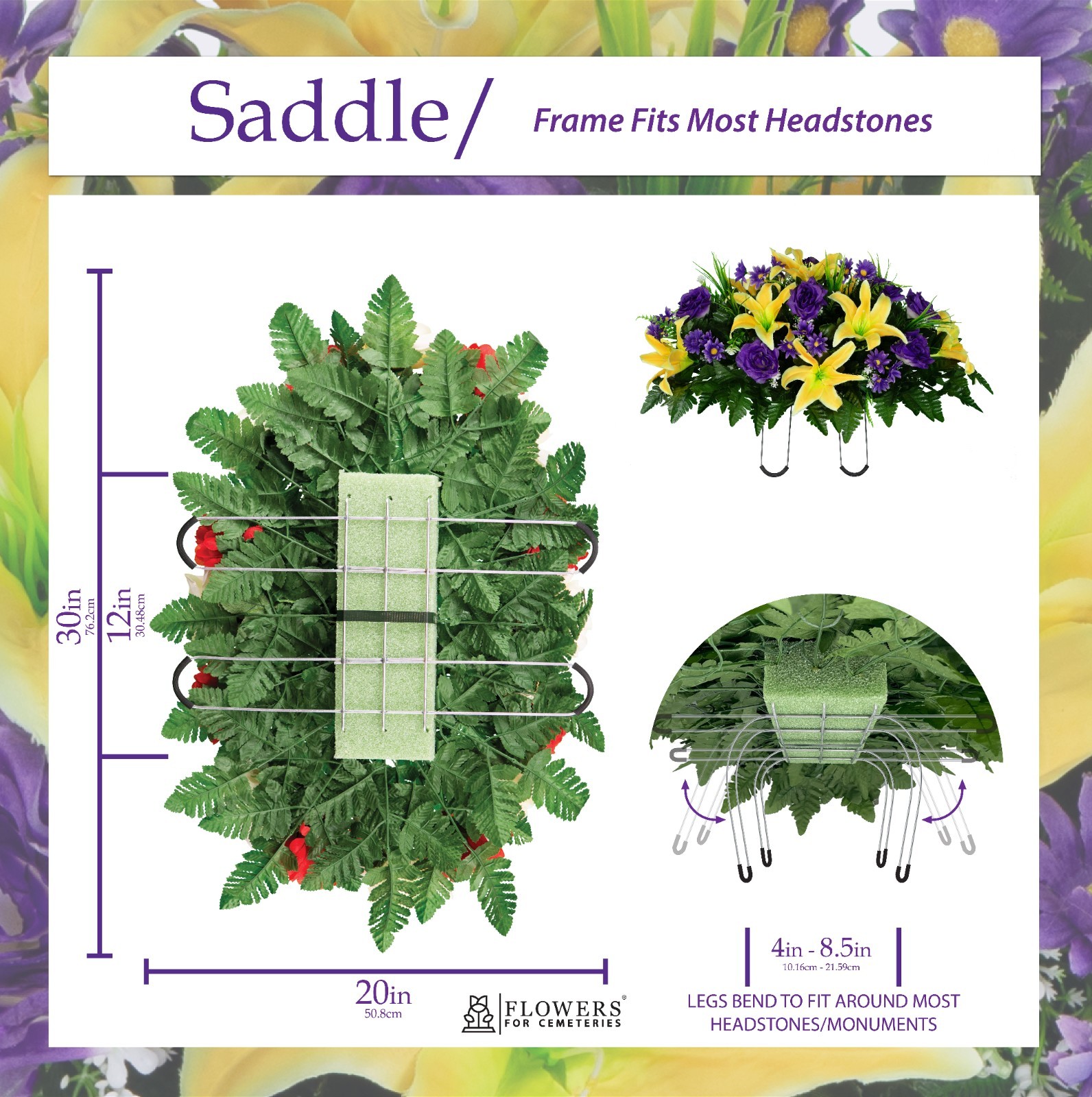 Artificial Yellow Lily with Purple Roses & Daisies – Saddle, Vases, & Bouquets