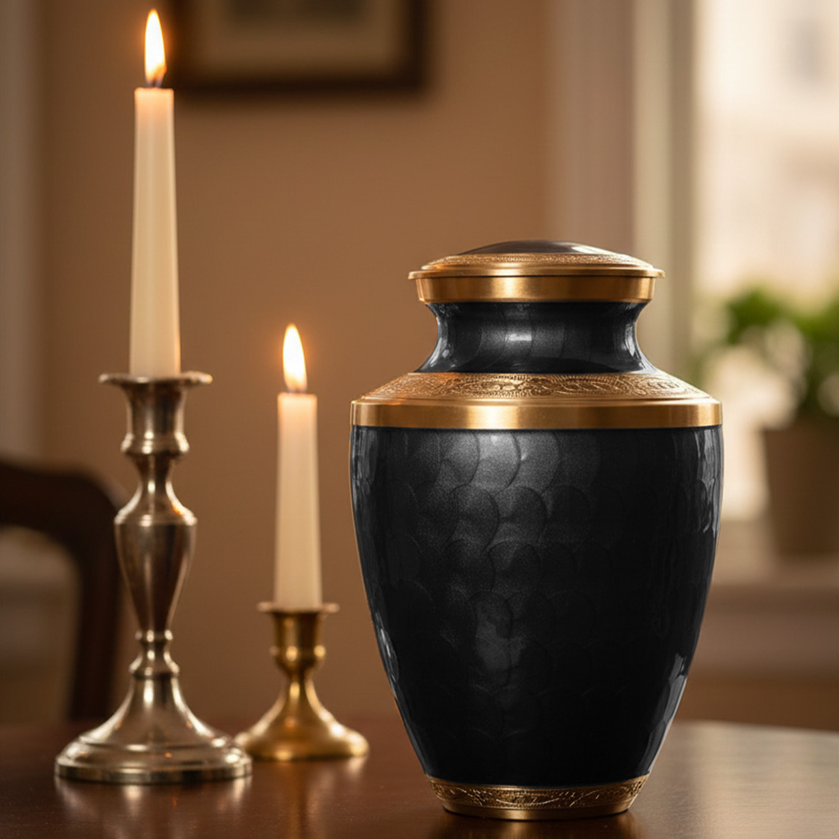 Large Solid Brass Cremation Urn for Human Ashes Handcrafted Funeral Memorial Urn