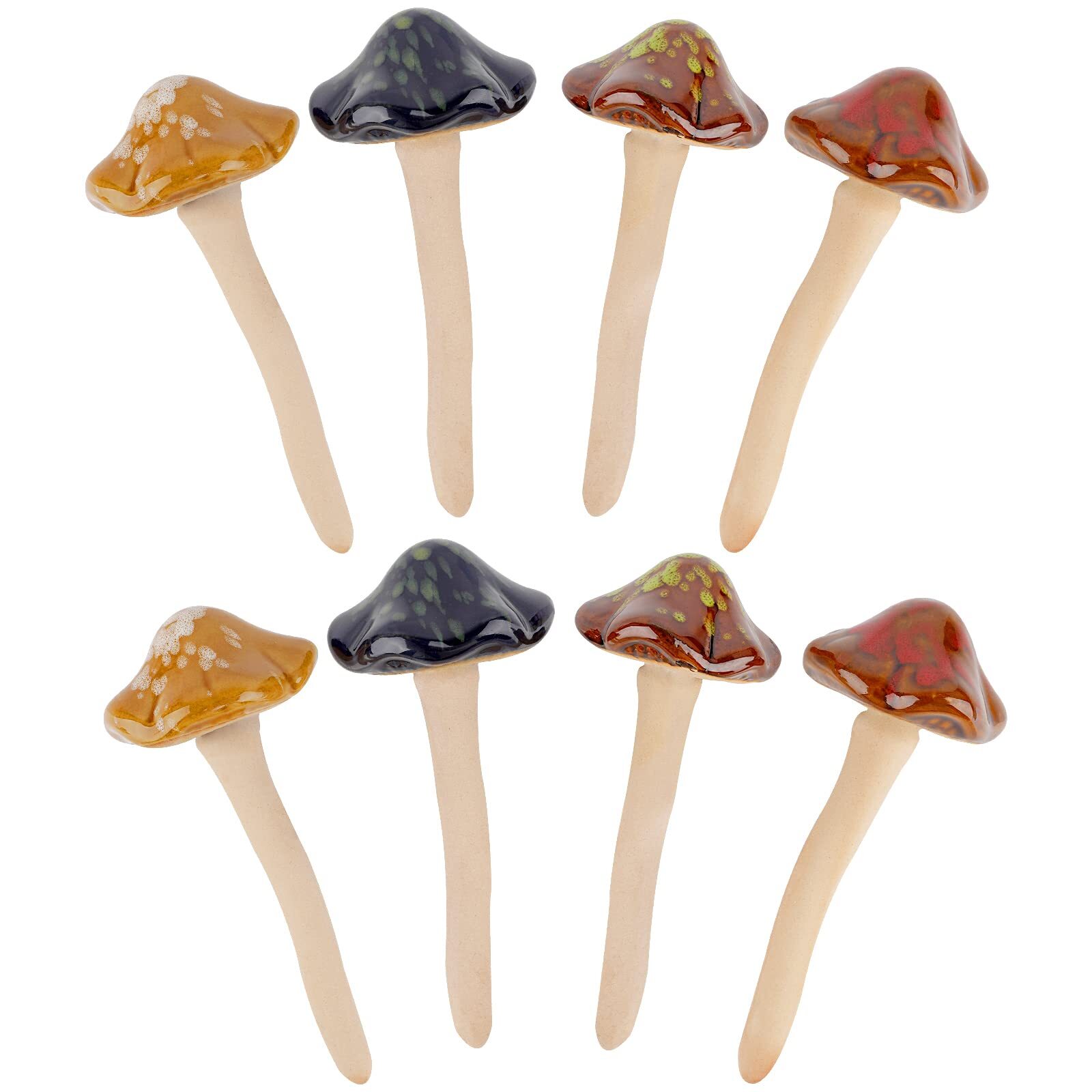 8 Pack Ceramic Mushrooms Garden Decor Outdoor Lawn Yard Ornaments Plants Stakes