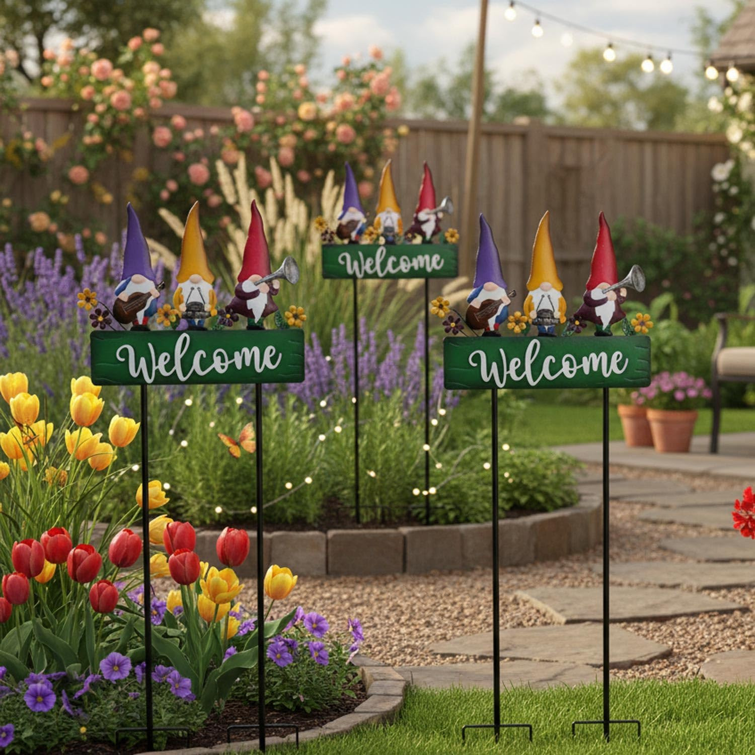 Spring Gnomes Decorations for Yard with Garden Welcome Sign, Large 43.3Inch Musi