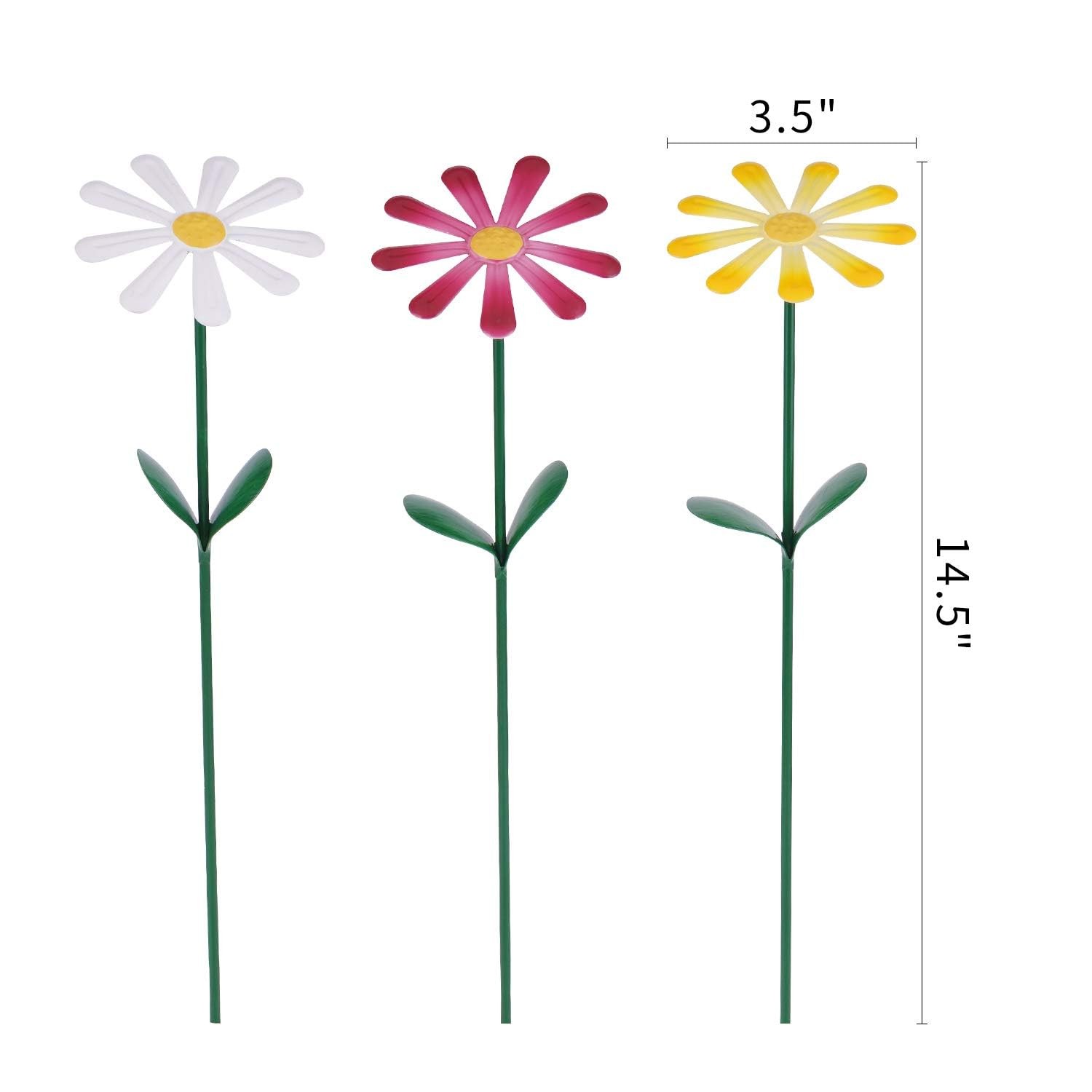Garden Stake Decor Waterproof Metal Sunflower Daisy for Lawn & Patio, Set of 3