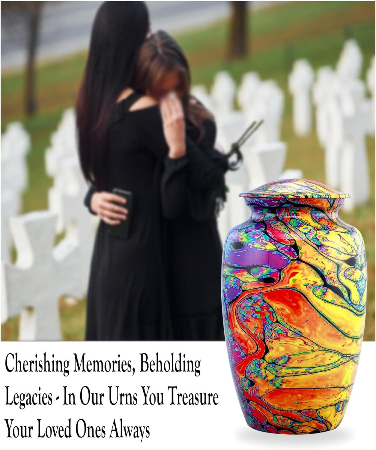 Modern Print Urn – Colorful Cremation Urns – Rainbow Tie Dye Urn – Colors of Lif