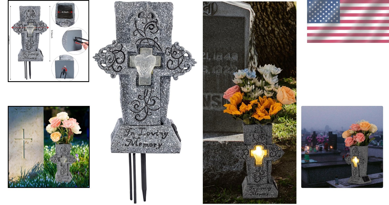 Handcrafted Solar Flower Vase with Durable Resin – Perfect for Graveside