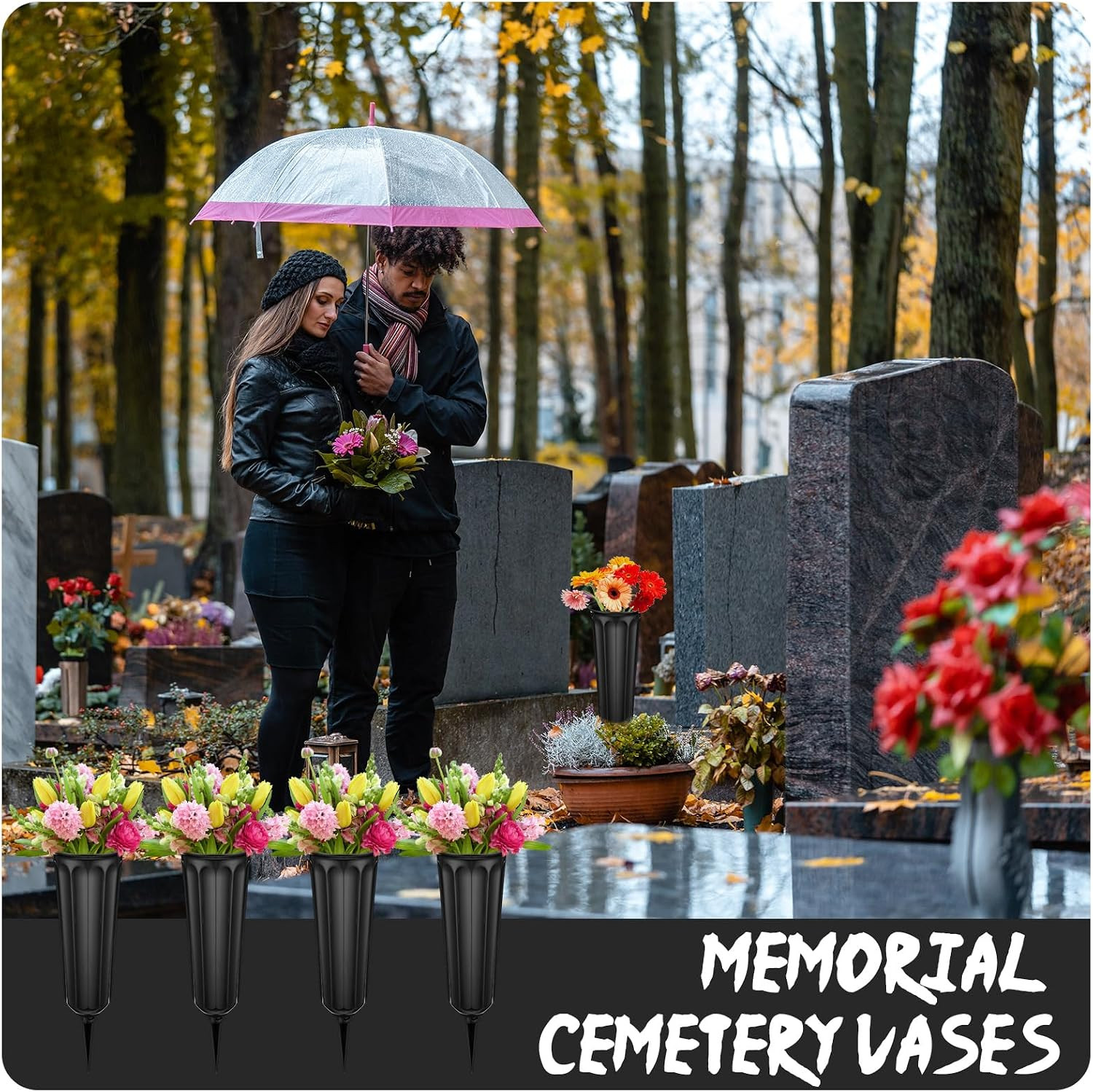 12 Pcs Plastic Cemetery Vases with Spikes Memorial Flower Vase Cemetery Grave