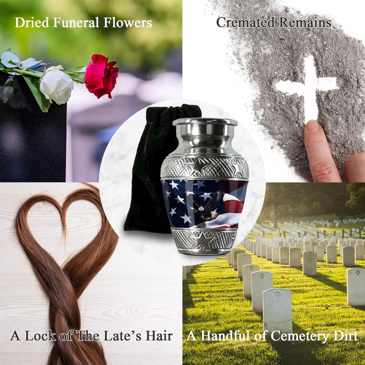 Handcrafted U.S. Flag Set of 4 Keepsake Mini Urns for Ashes, 3 Inches Tall, with
