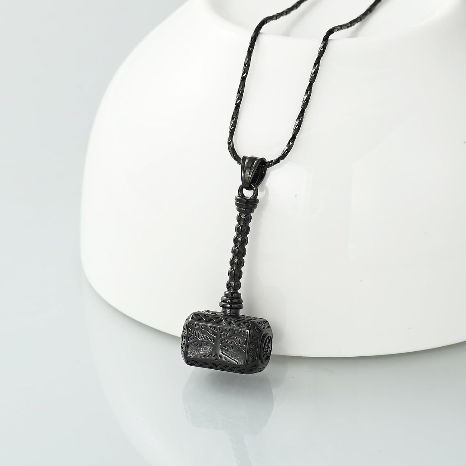 Thors Hammer Urn Necklace for Ashes Tree of Life Cremation Jewelry for Women Men