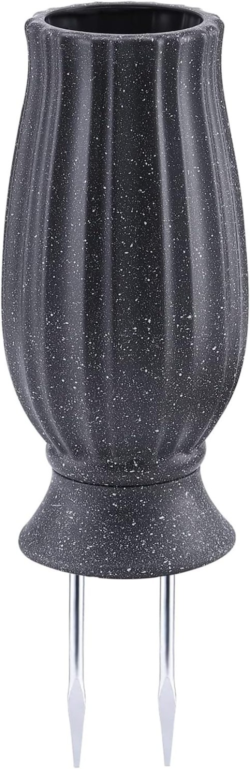 Durable Black Granite Cemetery Vase with Metal Spike for Beautiful Tribute