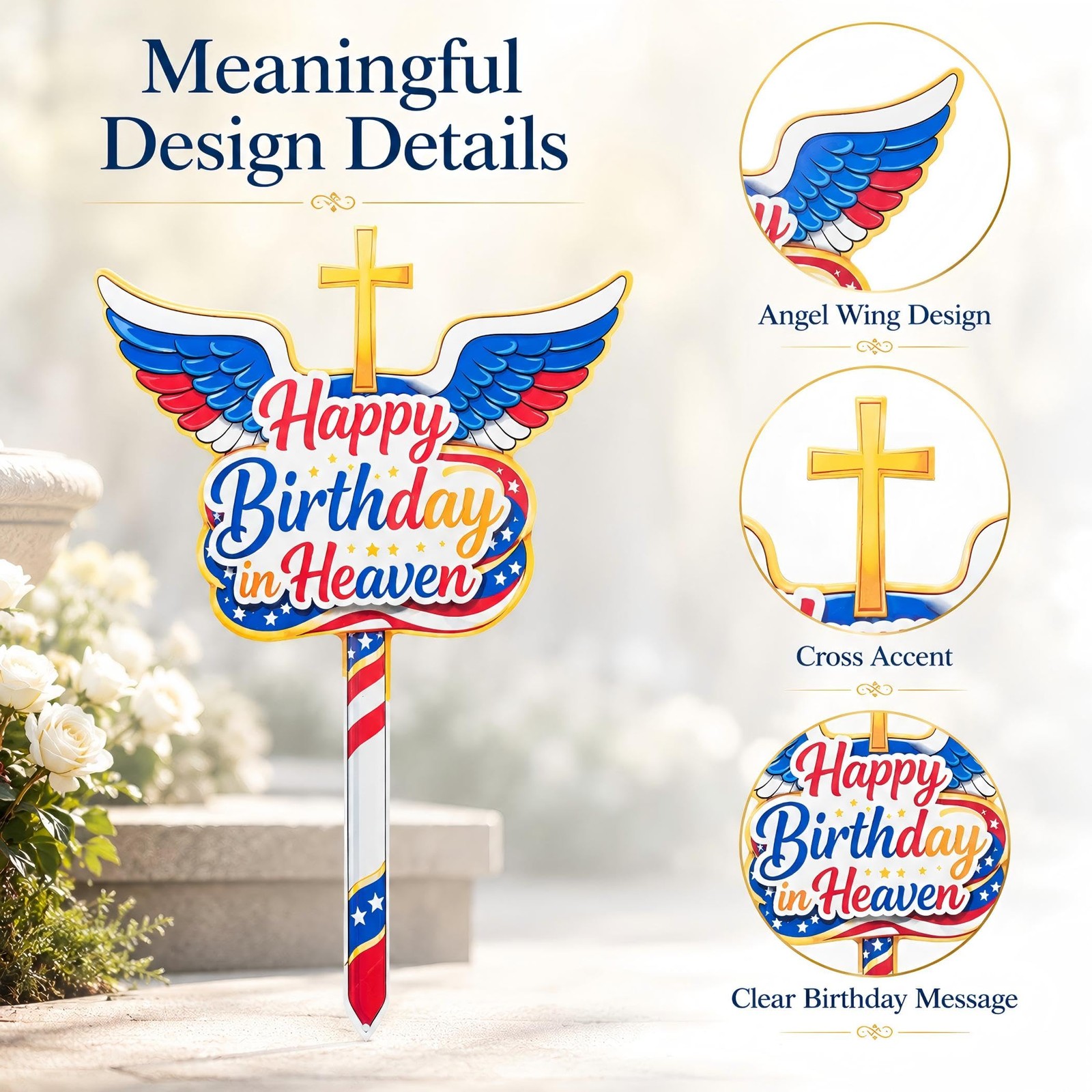 Happy In Heaven Grave Decorations, Metal Memorial Stake