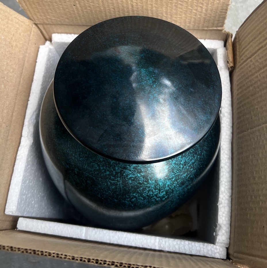 NEW LARGE METAL Alloy CREMATION URN FOR HUMAN ASHES BLUE 10”