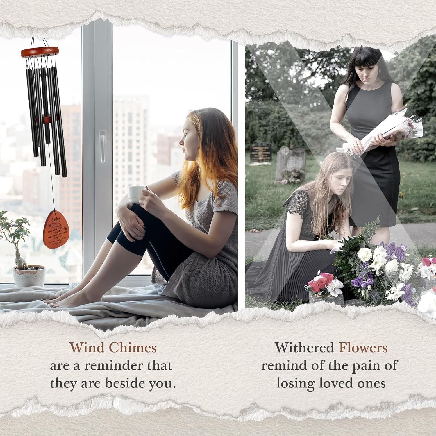 Rustproof Aluminum Memorial Wind Chimes – Thoughtful Sympathy Gift for Sister