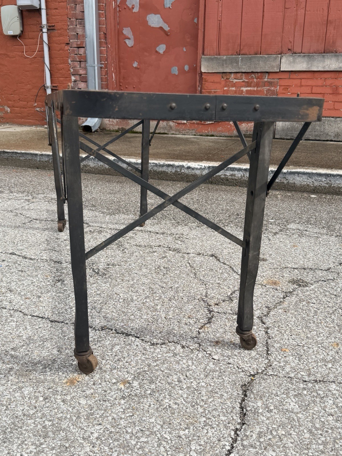 Antique Casket Coffin Stand Folding Funeral Embalming Table Base Wood Legs VTG