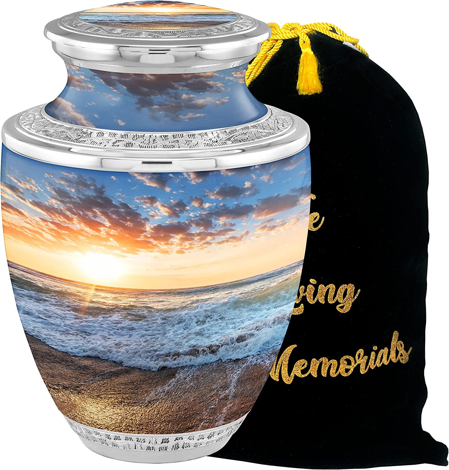 Seashore Sunset Cremation Urn – Handcrafted Adult Ashes Urn with Velvet Bag