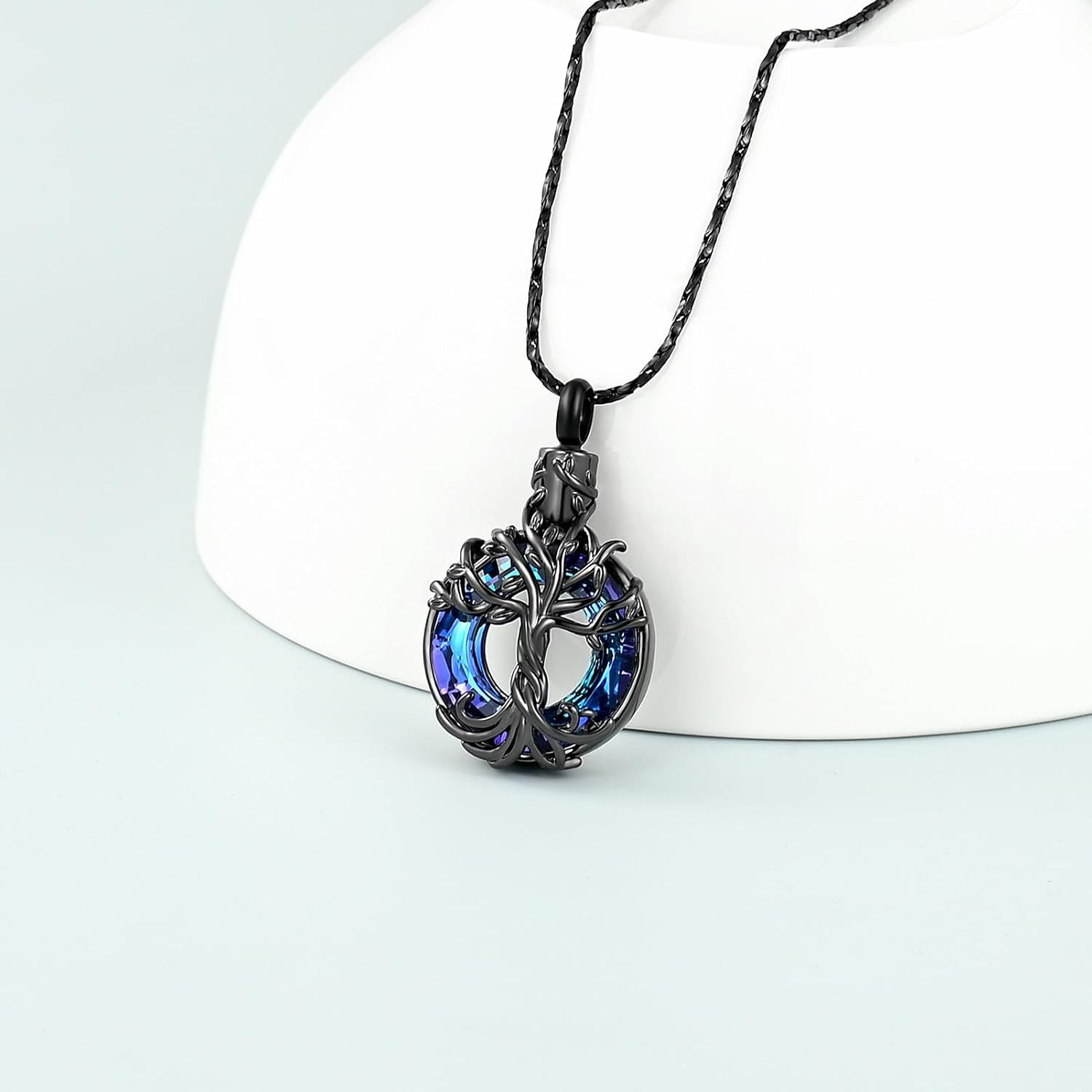 Tree of Life Urn Necklace for Men Women Cremation Jewelry with Circle Crystal Me