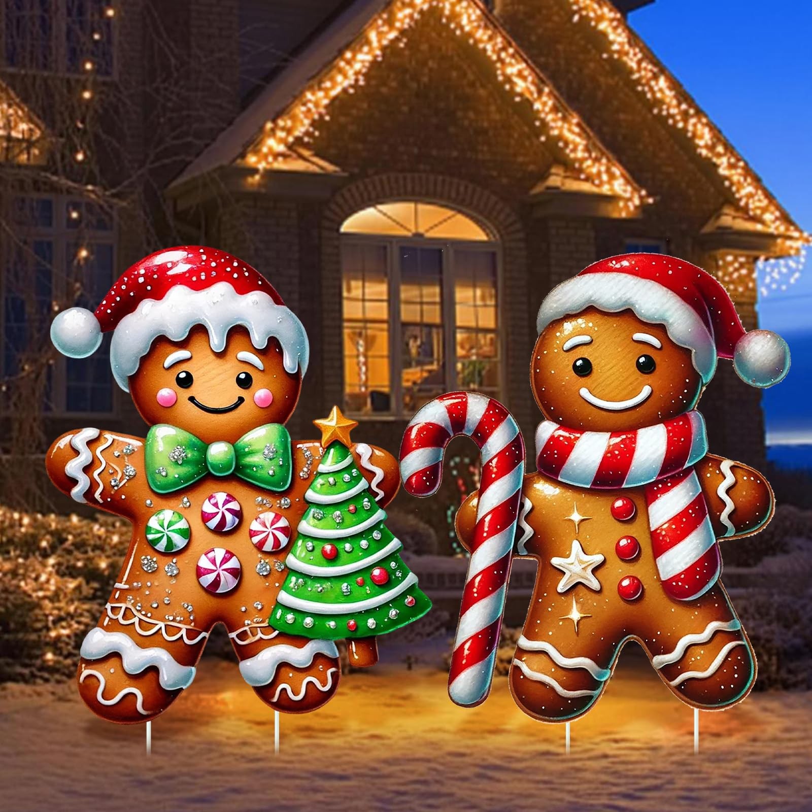 2 Pcs Large Size Christmas Gingerbread Man Yard Sign with Stakes Decorations …