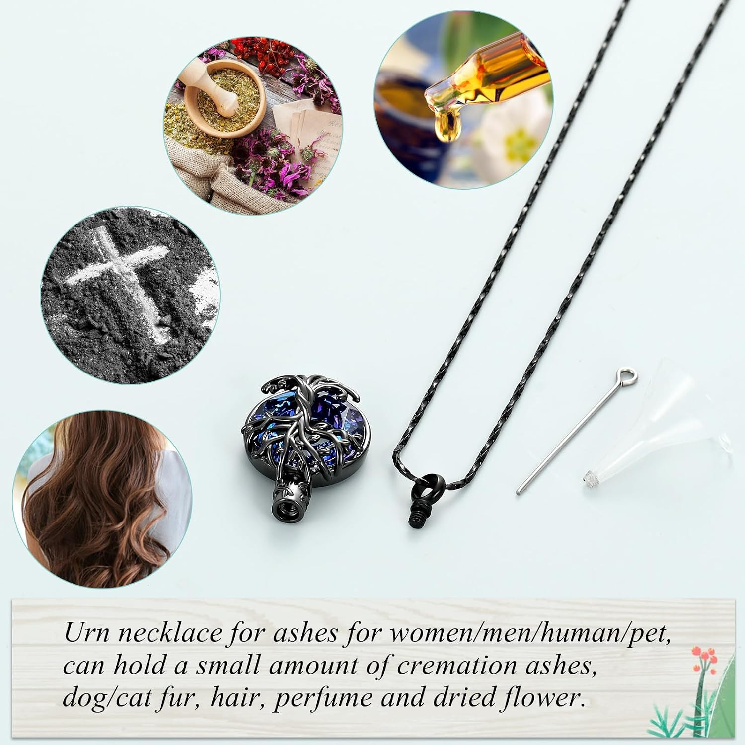 Tree of Life Urn Necklace for Men Women Cremation Jewelry with Circle Crystal Me