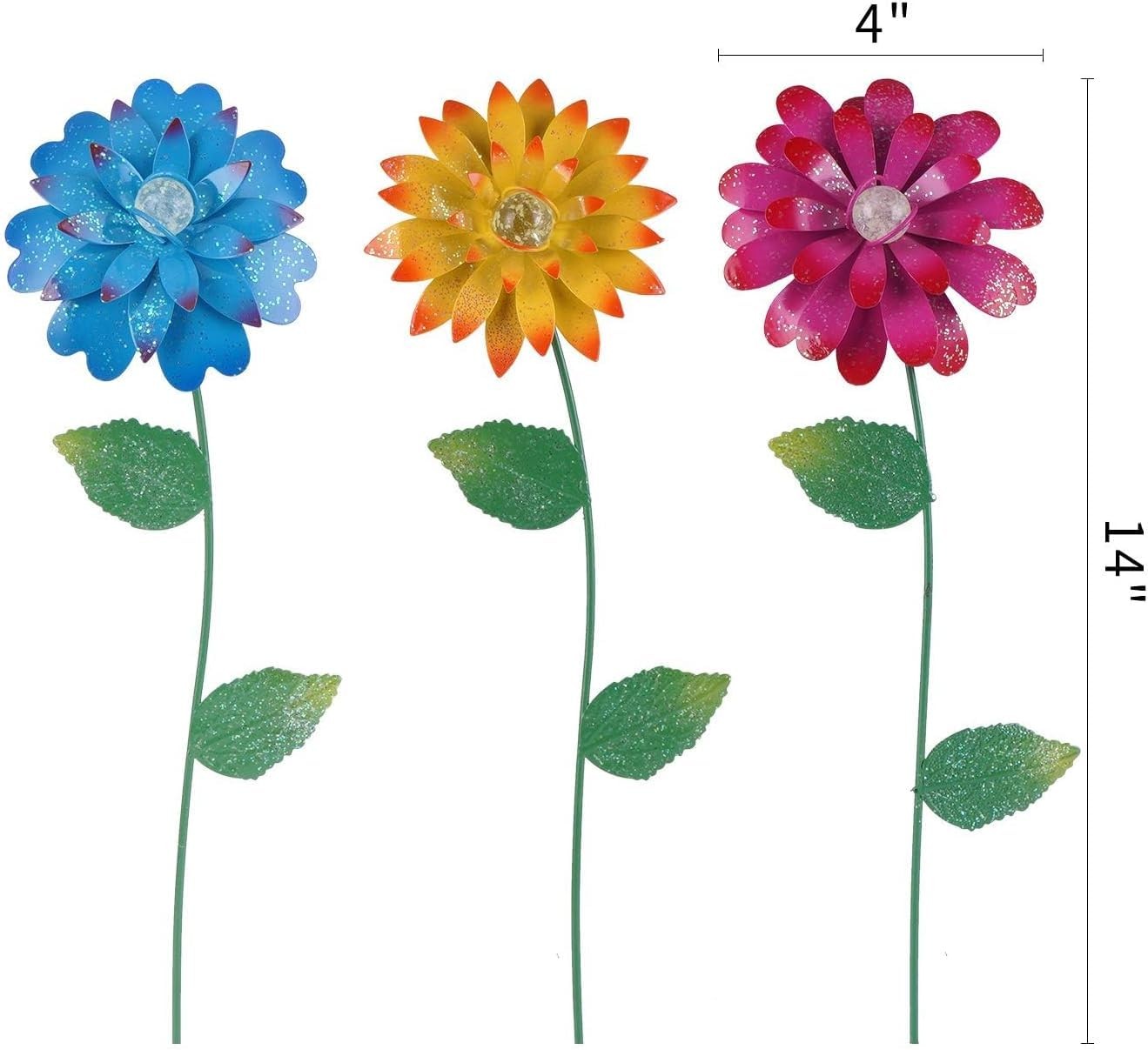 3 PCS Metal Flower Decorative Garden Stakes Glow In Dark Waterproof Yard Pick