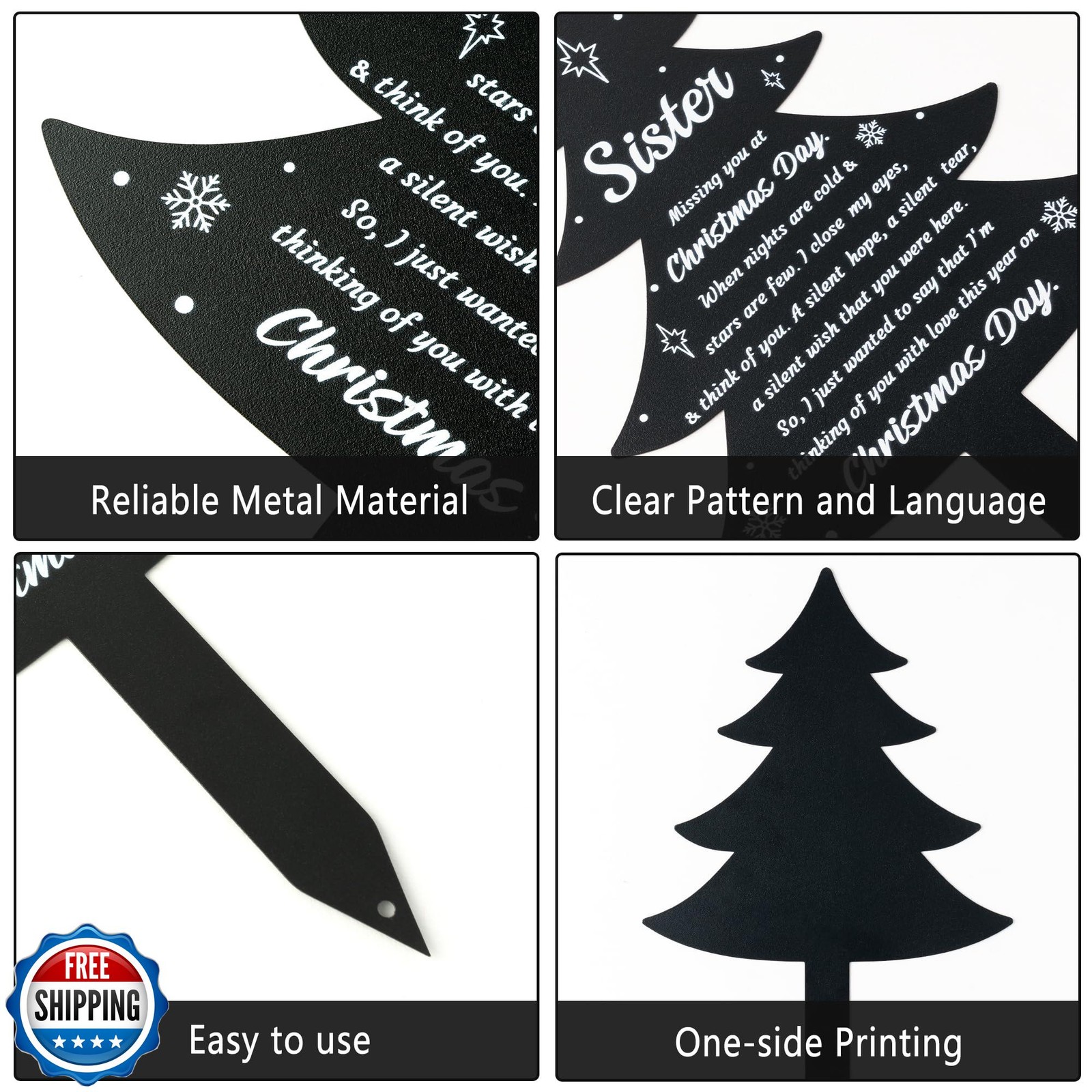BUoonyer Christmas Grave Decorations for Cemetery – Sister Metal Memorial Gra