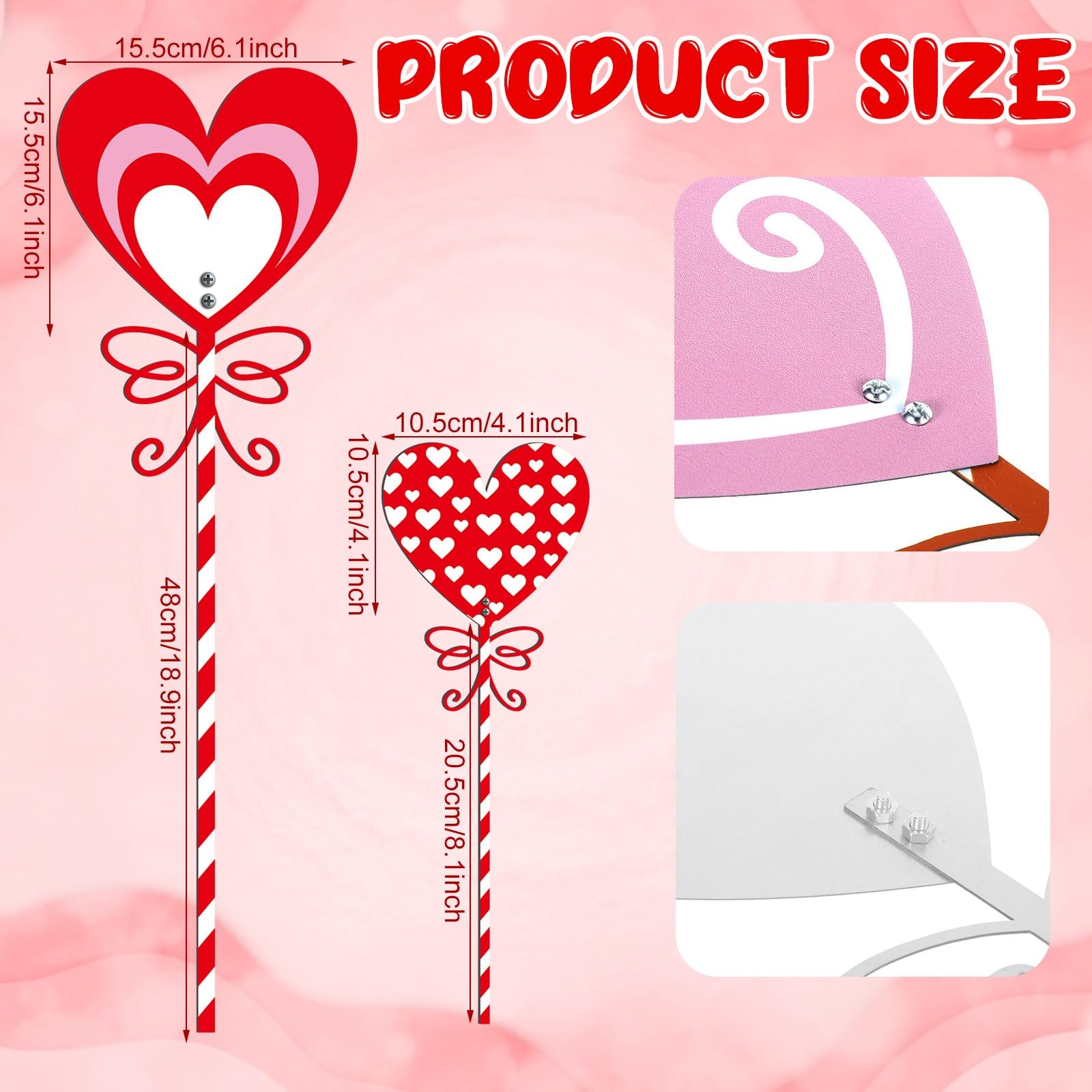 5 Pcs Valentine’s Day Heart Yard Stakes 24.4” and 12″ Large Metal Garden Sta…