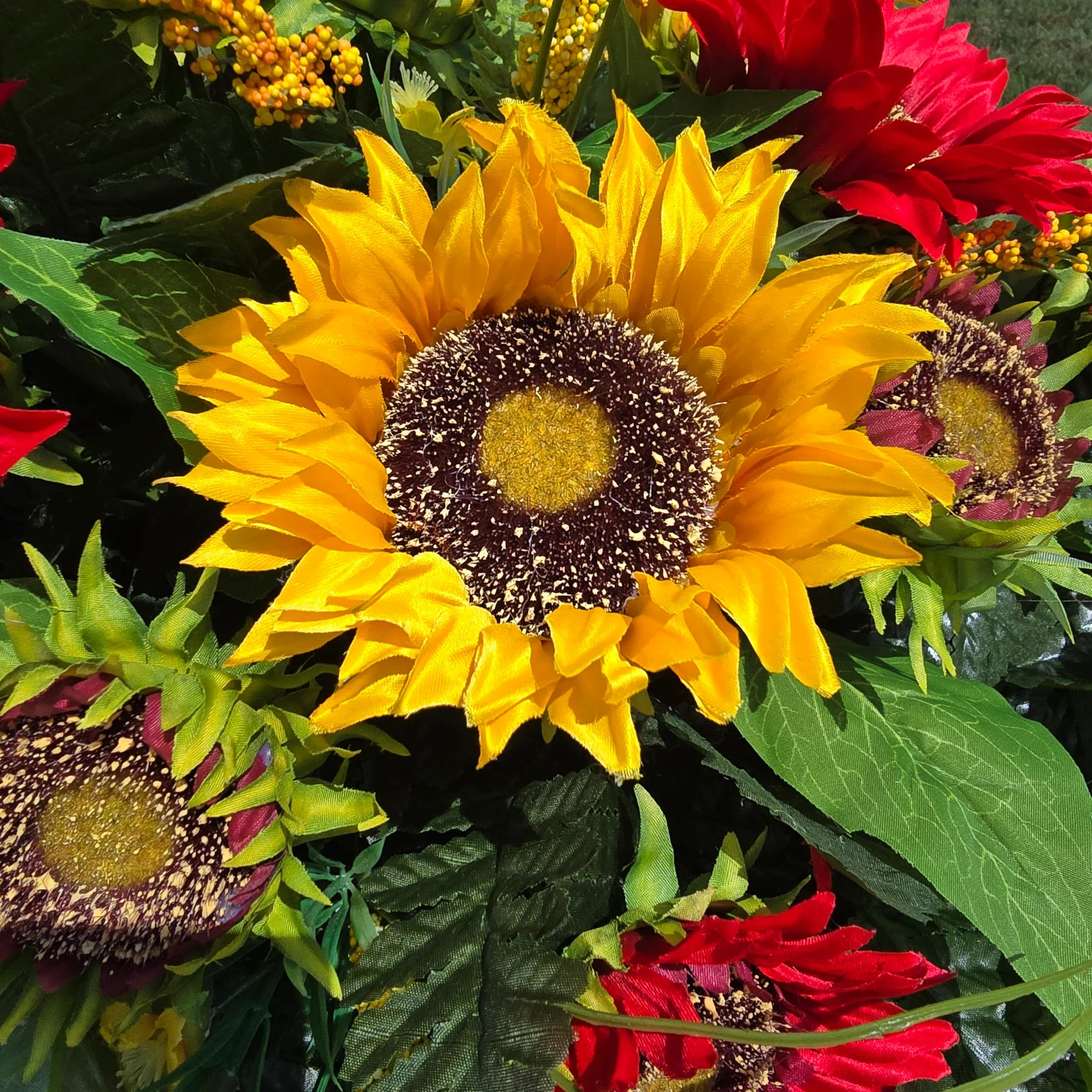 Red and Yellow Sunflower Memorial Headstone Saddle
