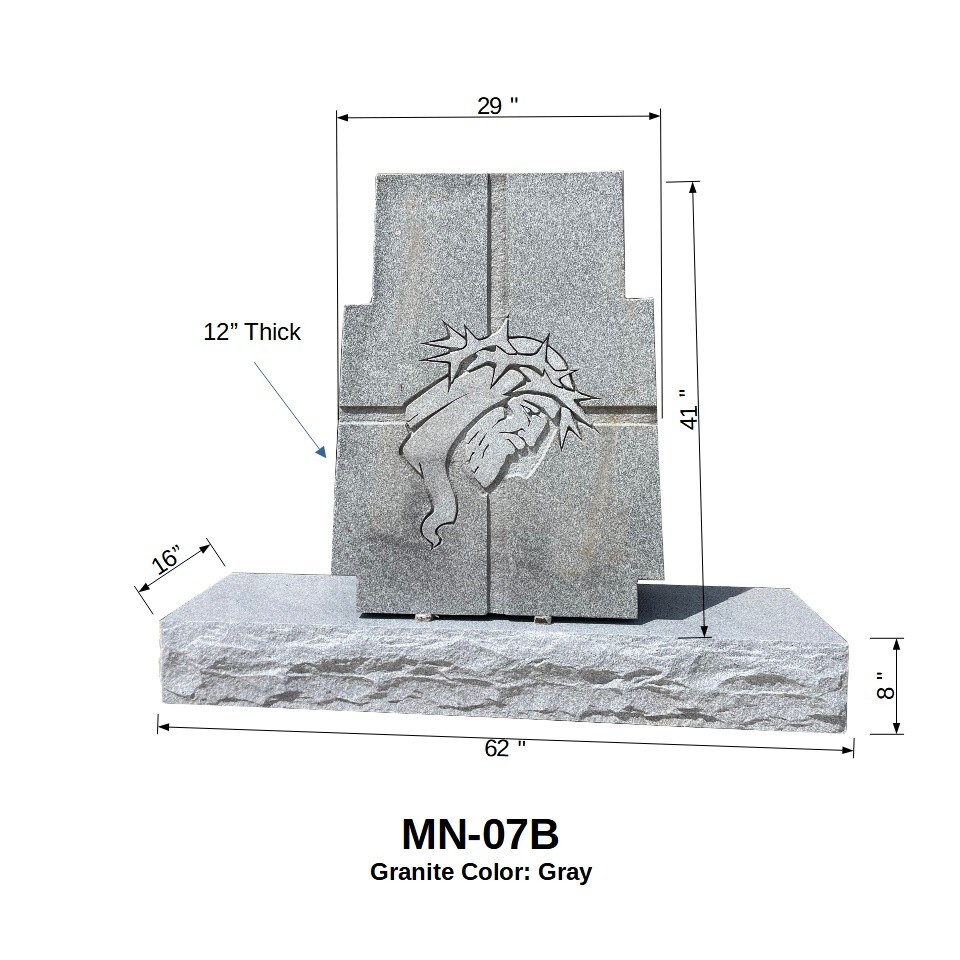 Gray Granite Monument Cross Jesus Crown of Thorns Cemetery Grave Marker MN-07B