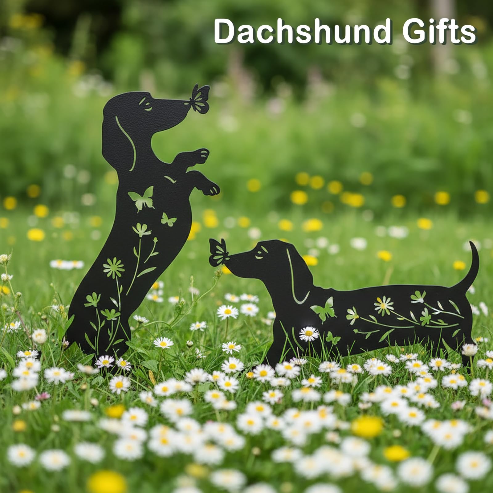 Set of 2 Metal Dog Garden Statues for Outside, Dachshund Metal Garden Decor f…