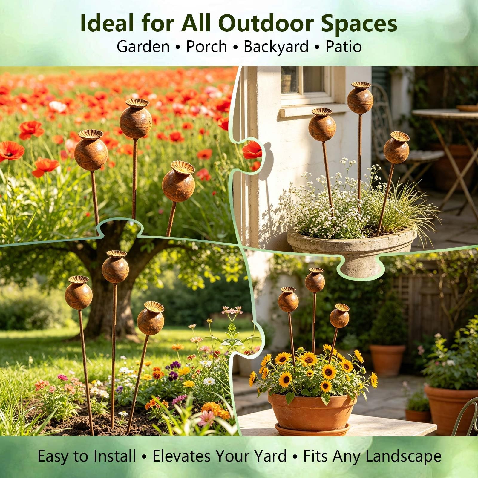 3 PCS Metal Flowers for Outside,23 Inch Large Garden Stakes Decorative,Flower…