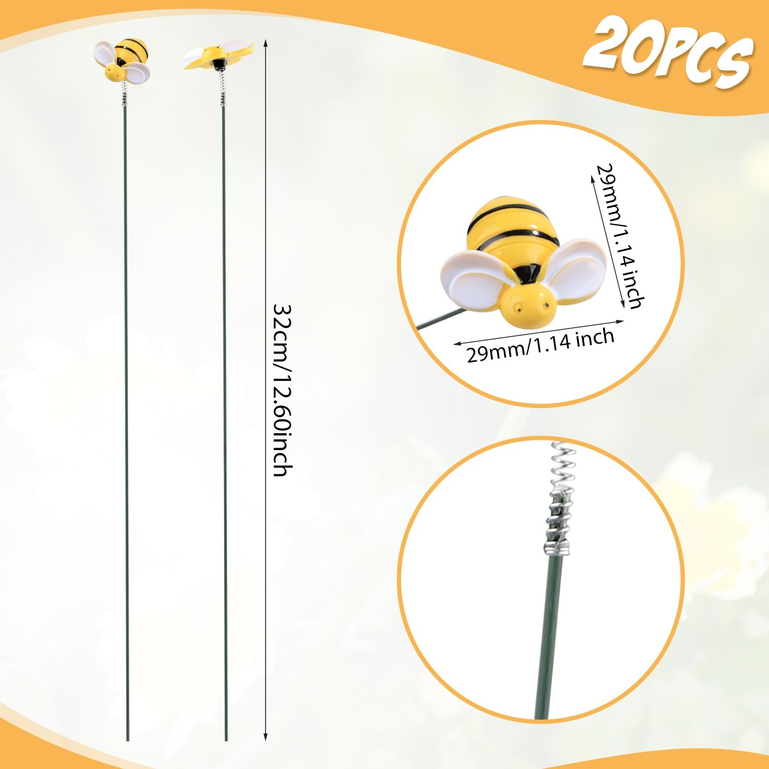 20pcs Bee Garden Stakes Decor, Resin Bee Yard Stakes Vivid Garden Stakes Deco…