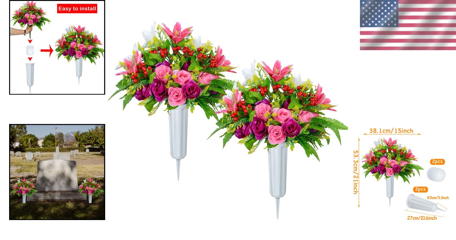 Memorial Grave Flowers for Cemetery Decoration