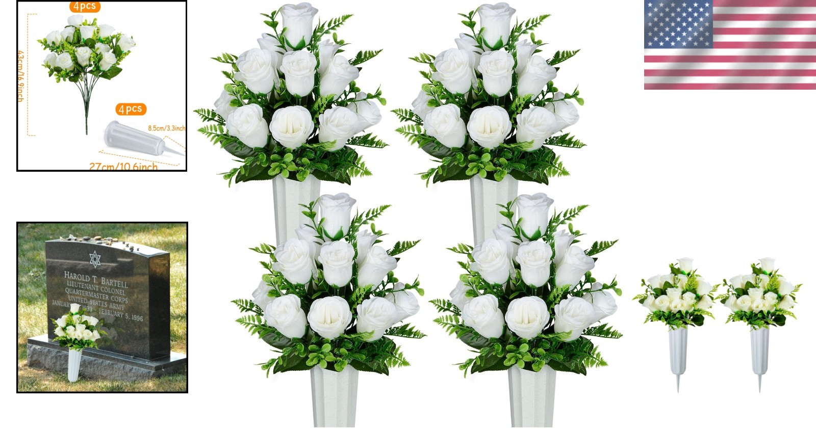 Artificial Graveyard Flowers with Vases – Set of 4