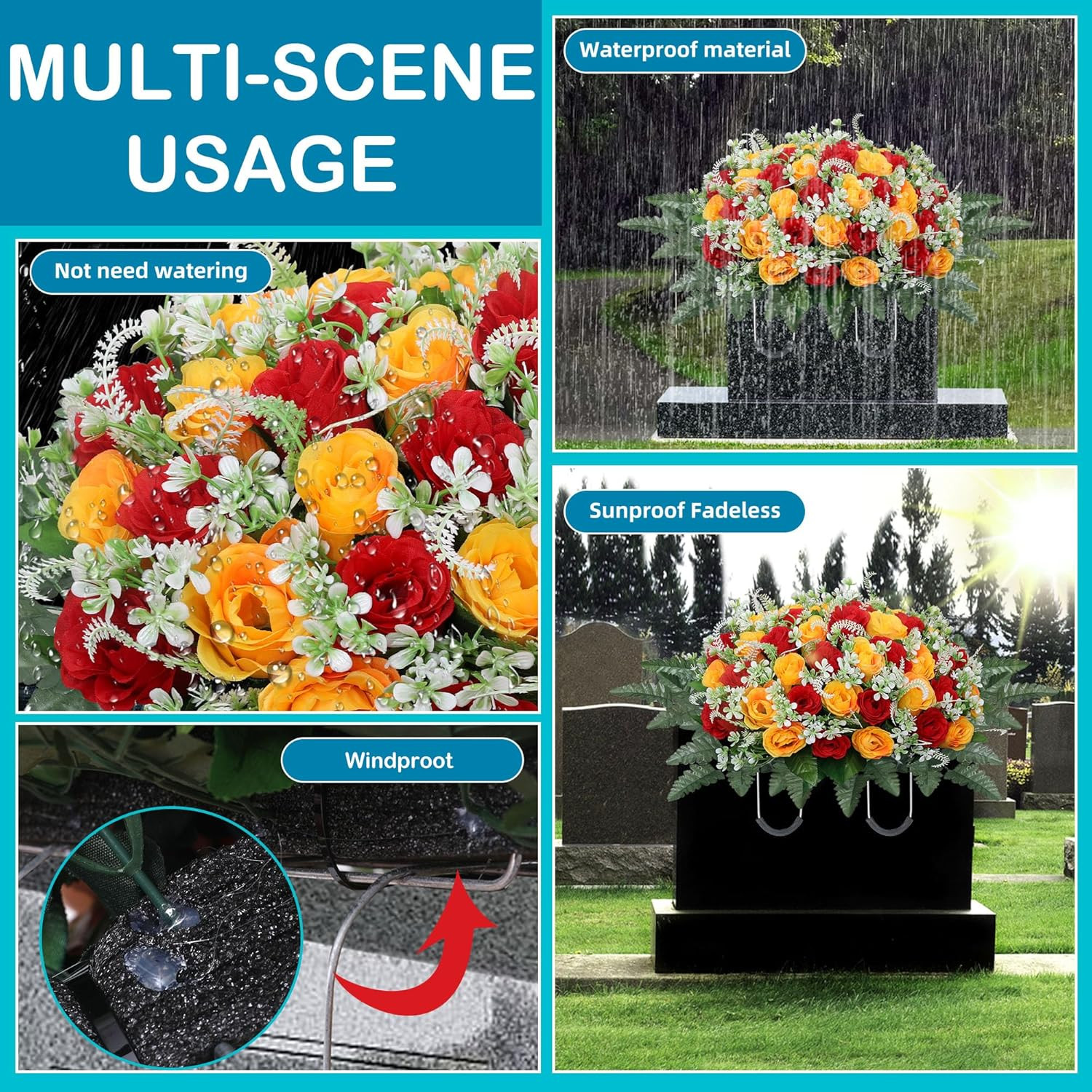 Headstone Flower Saddle,Large Artificial Cemetery Flowers for Grave,Cemetery Mem