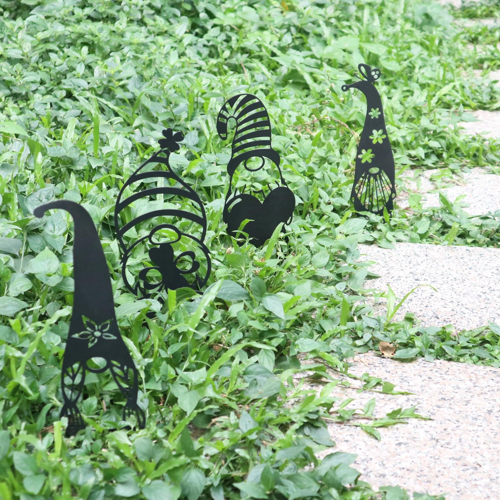4Pcs Cute Decorative Gnome Garden Stakes, 12 Inch Metal Gnomes Sculpture Yard…