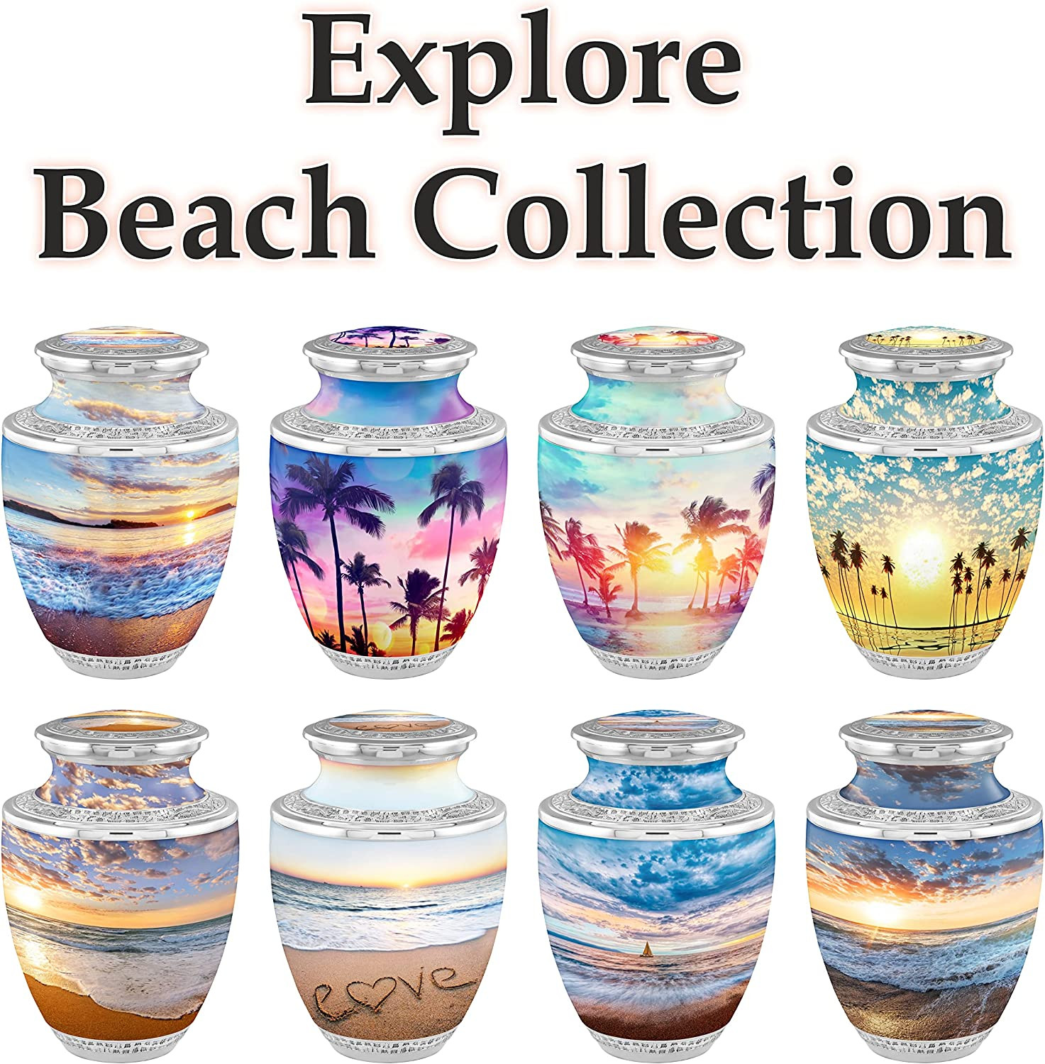 Seashore Sunset Cremation Urn – Handcrafted Adult Ashes Urn with Velvet Bag