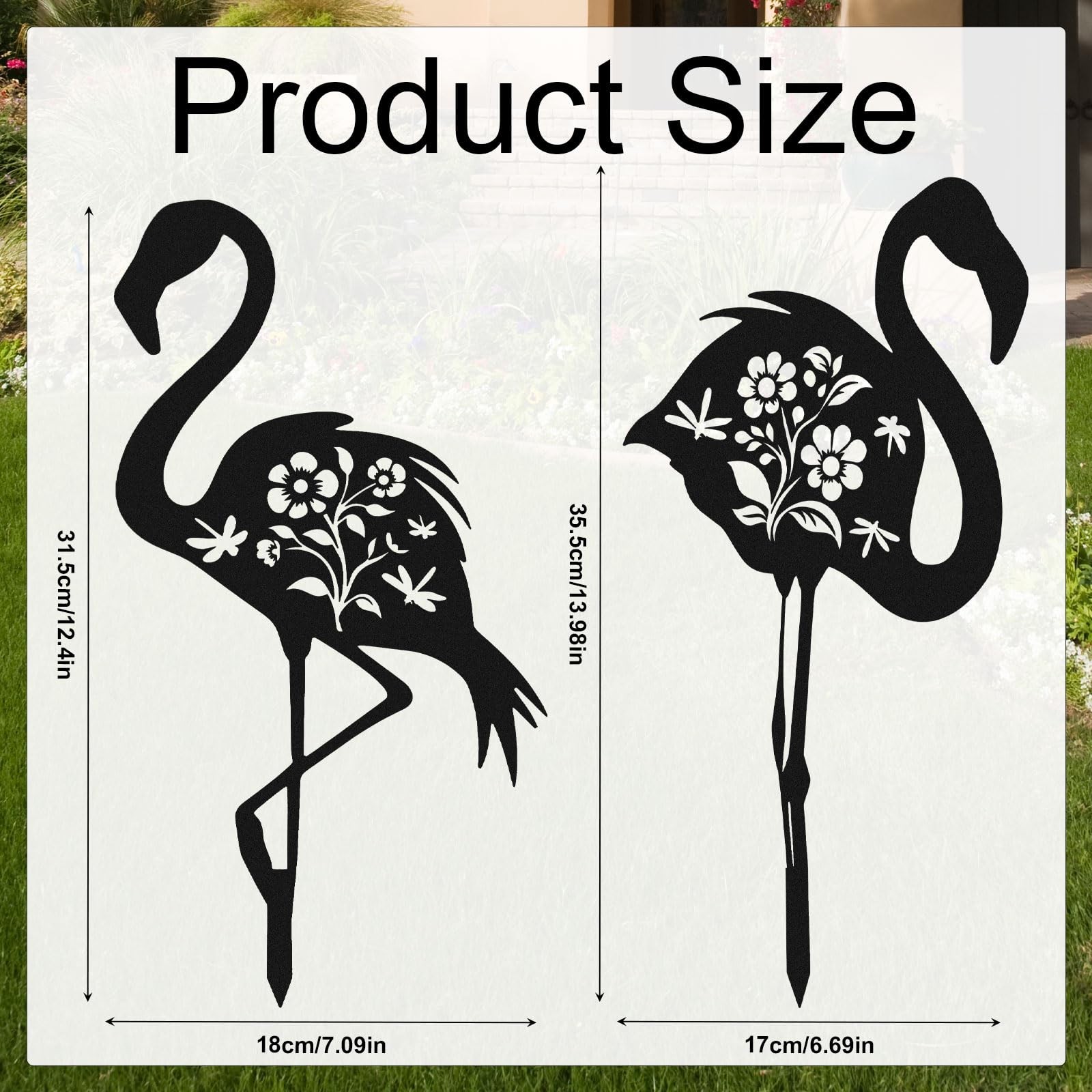 2pcs Flamingo Metal Yard Stakes, Whimsical Flamingo Yard Decor Black Decorati…