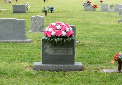 Artificial Cemetery Saddle- Beauty Pink Open Rose with White Mum Saddle