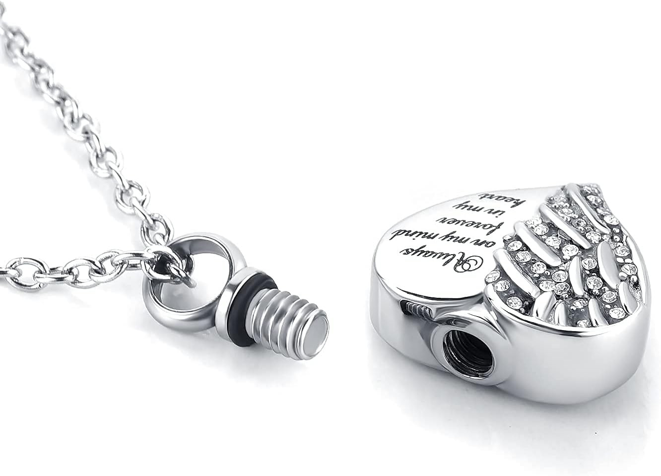 Guardian Angel Wings Cremation Jewelry for Ashes Heart Crystal Urn Necklaces for
