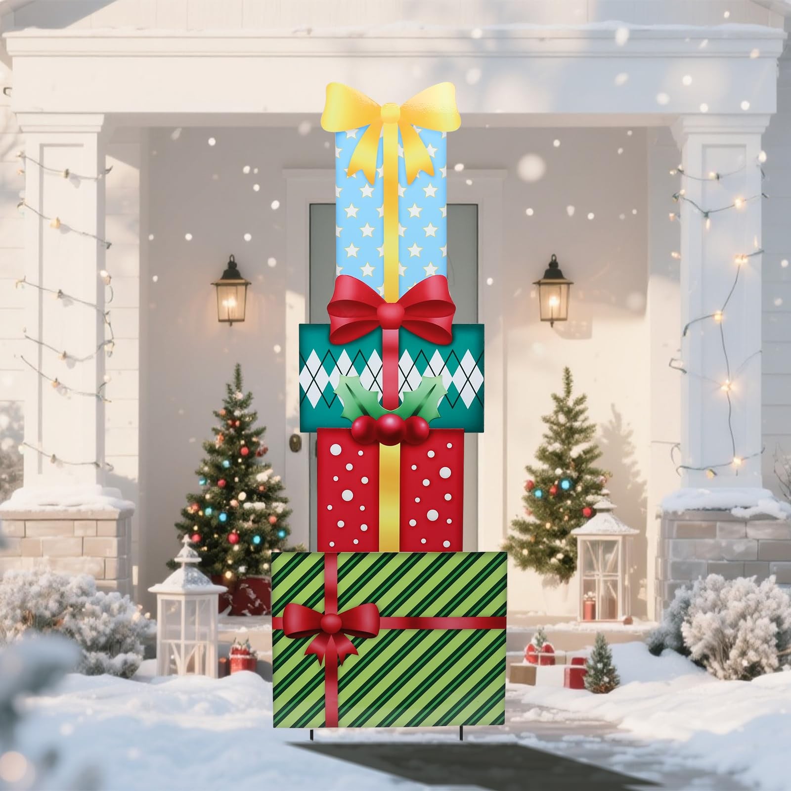 Christmas Yard Signs Metal Gift Boxes for Outdoor Lawn Pathway Decor