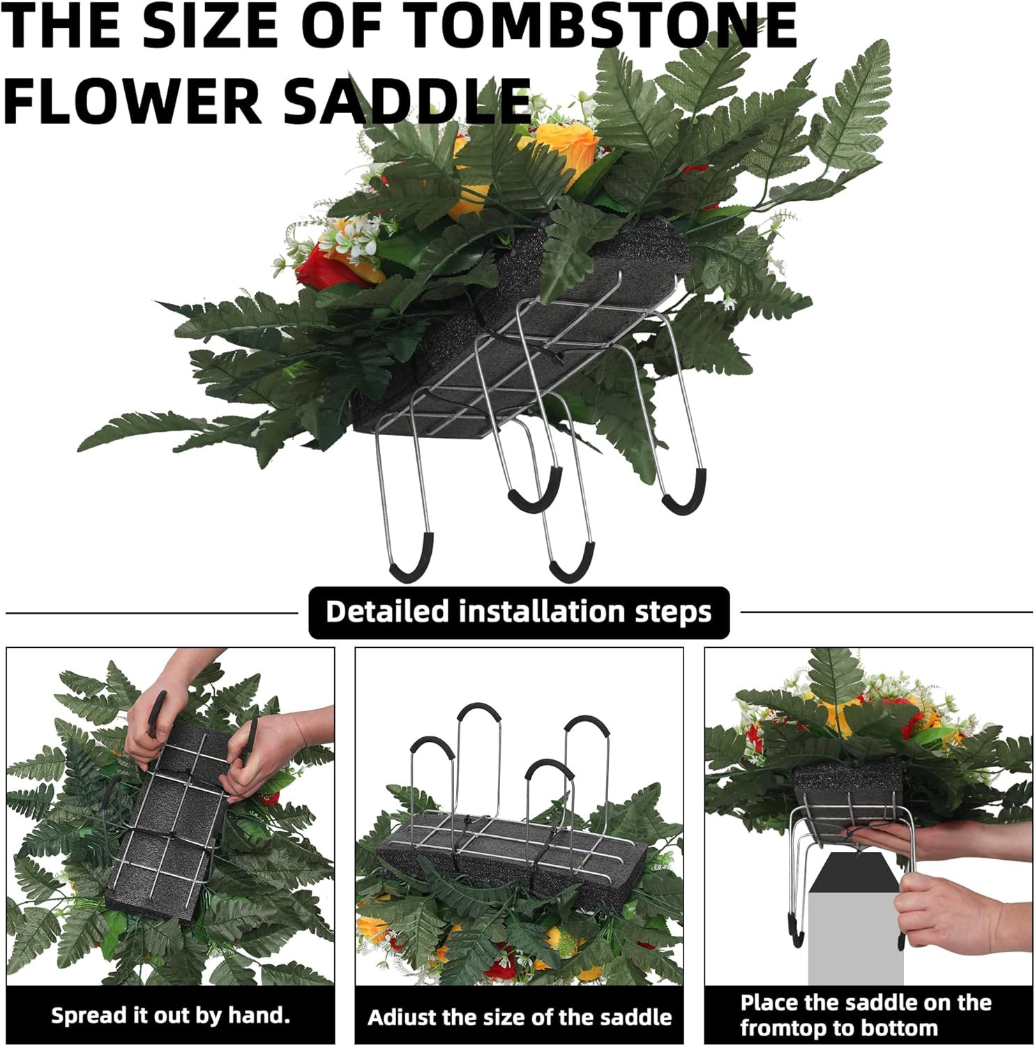 Artificial Cemetery Flowers for Grave,Large Headstone Flower Saddle Realistic Gr