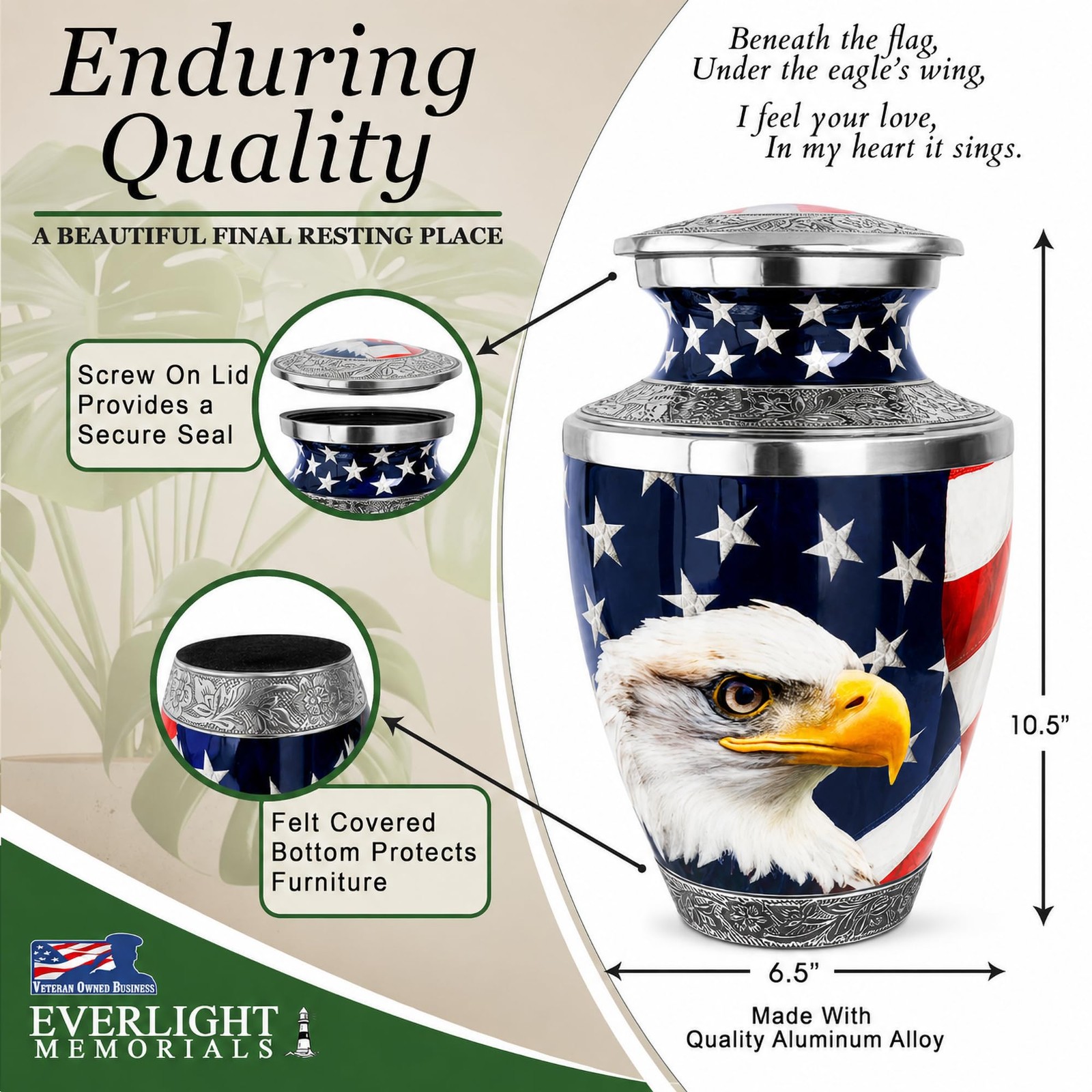 Adult Cremation Urn Large Patriotic Eagle Memorial Keepsake Human Ashes