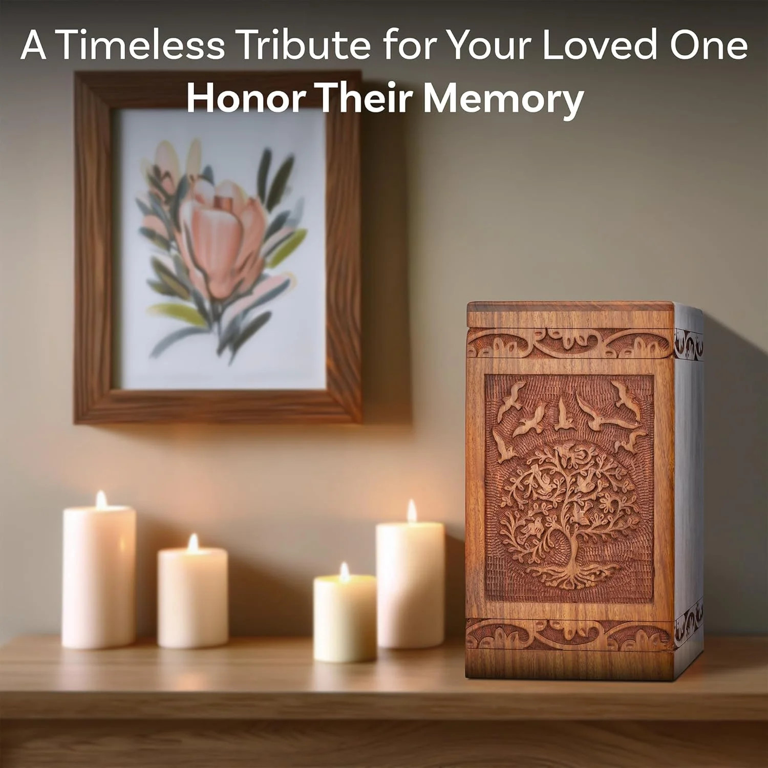 Tree of Life Wooden Urn for Human Ashes, 20lbs Capacity, Suitable for Burial for