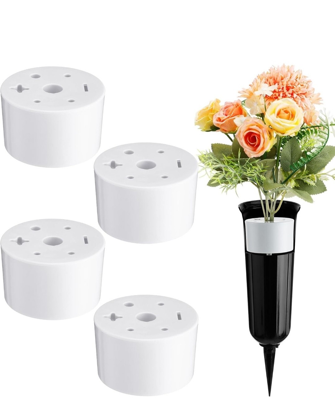 6 Pcs Cemetery Grave Vase Inserts Plastic Flowers Holder Bracket with 7 Hole…