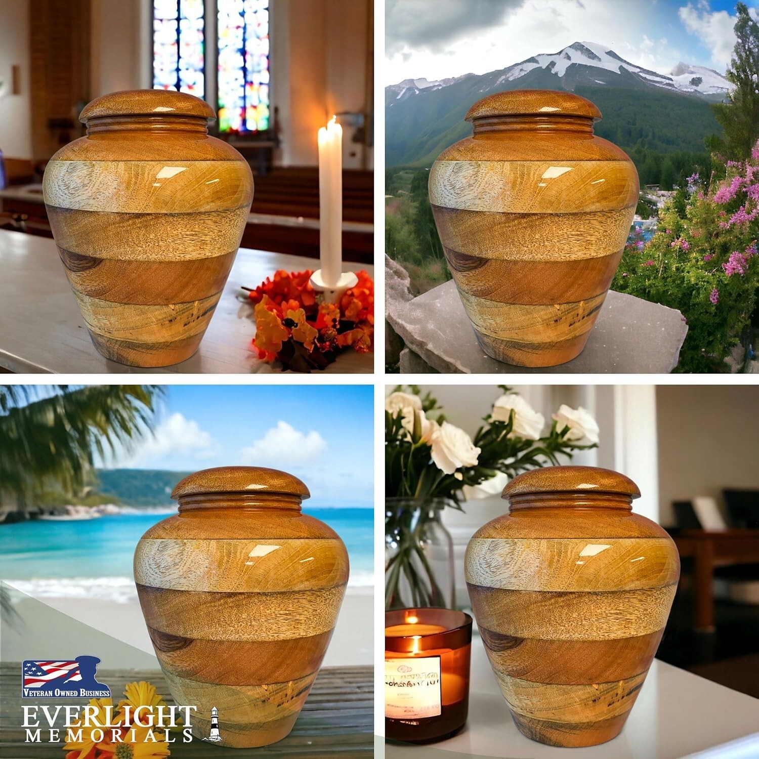 Wooden Legacy Adult Cremation Urn for Human Ashes, Large with Velvet Bag