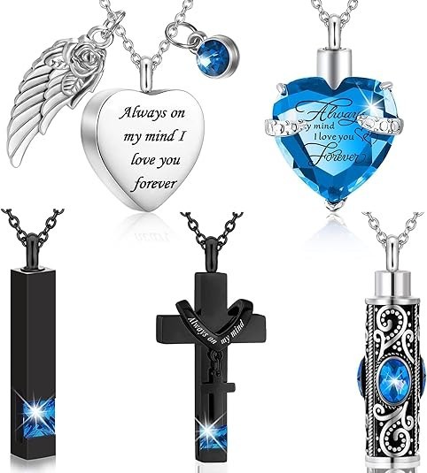 Juego De 5 Collares Para Cenizas Humanas Dije Urna De Acero Inoxidable Memorial