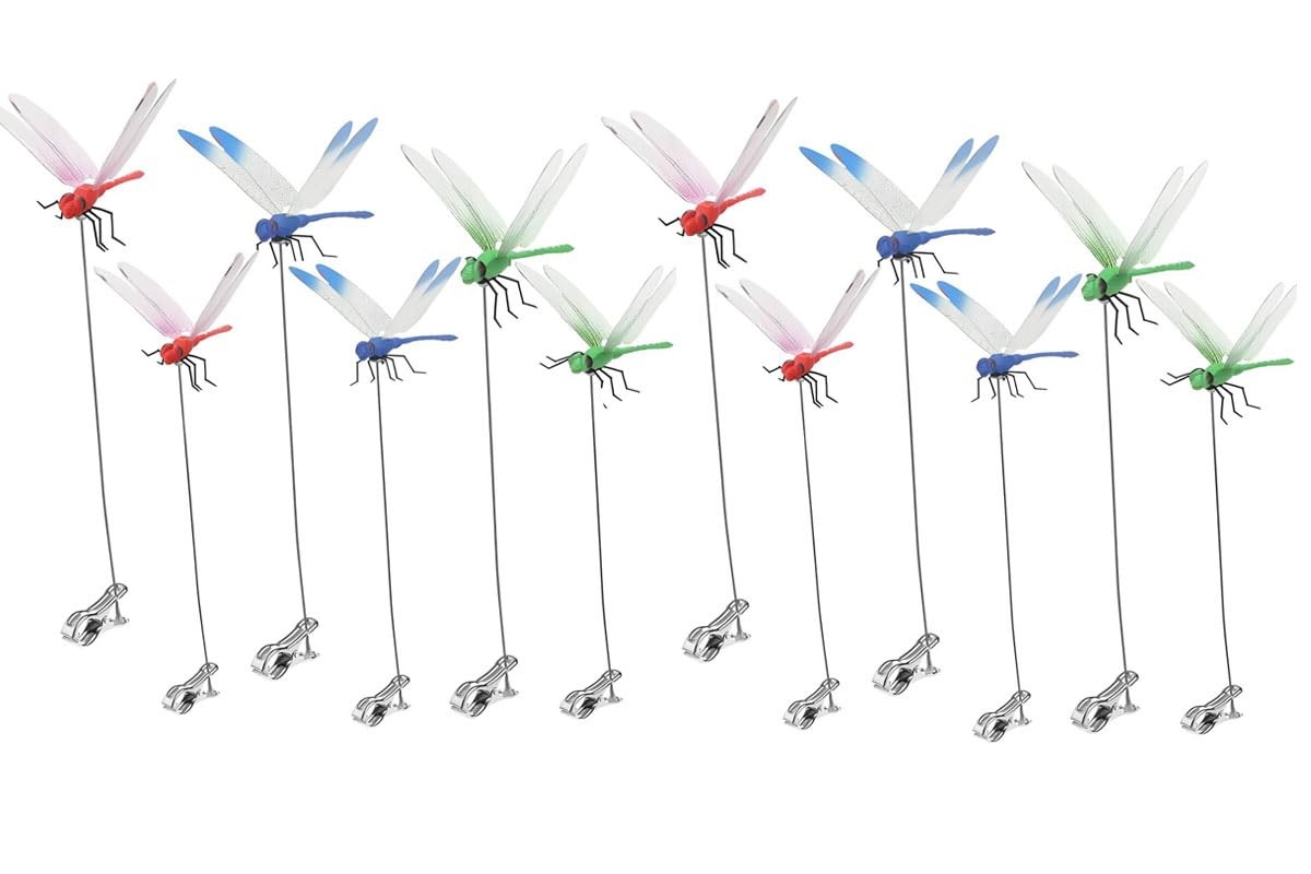 12 Pack Dragonfly Clip,3D Dragonfly Garden Stakes Decor,Fly Deterrent,Dragonf…