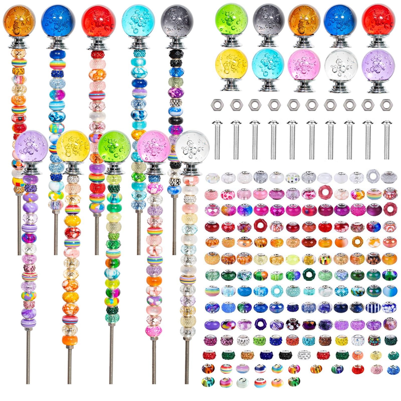 230pcs Beaded Garden Stakes Kit Fairy Garden Stakes Includes 10 Colorful Crys…