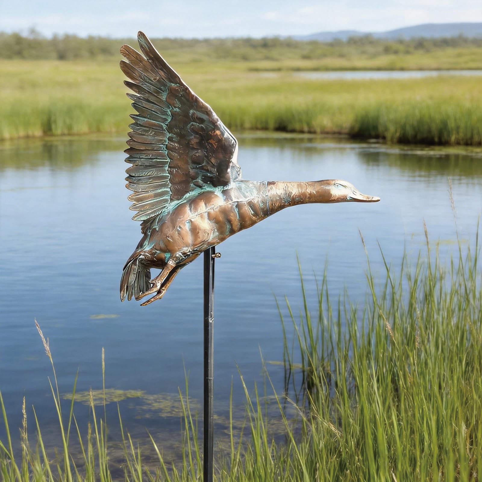 Mallard Duck Decorative Garden Stakes Outside, 69″ Antique Copper Flying Duck…