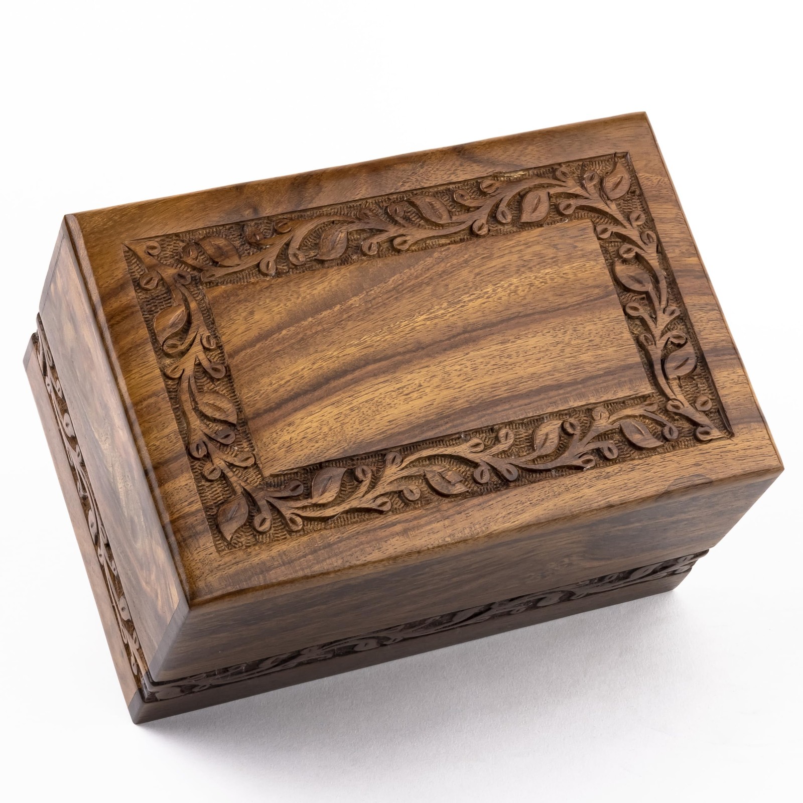 INTAJ Rosewood Cremation Urn for Medium (110 lb), Carved Border