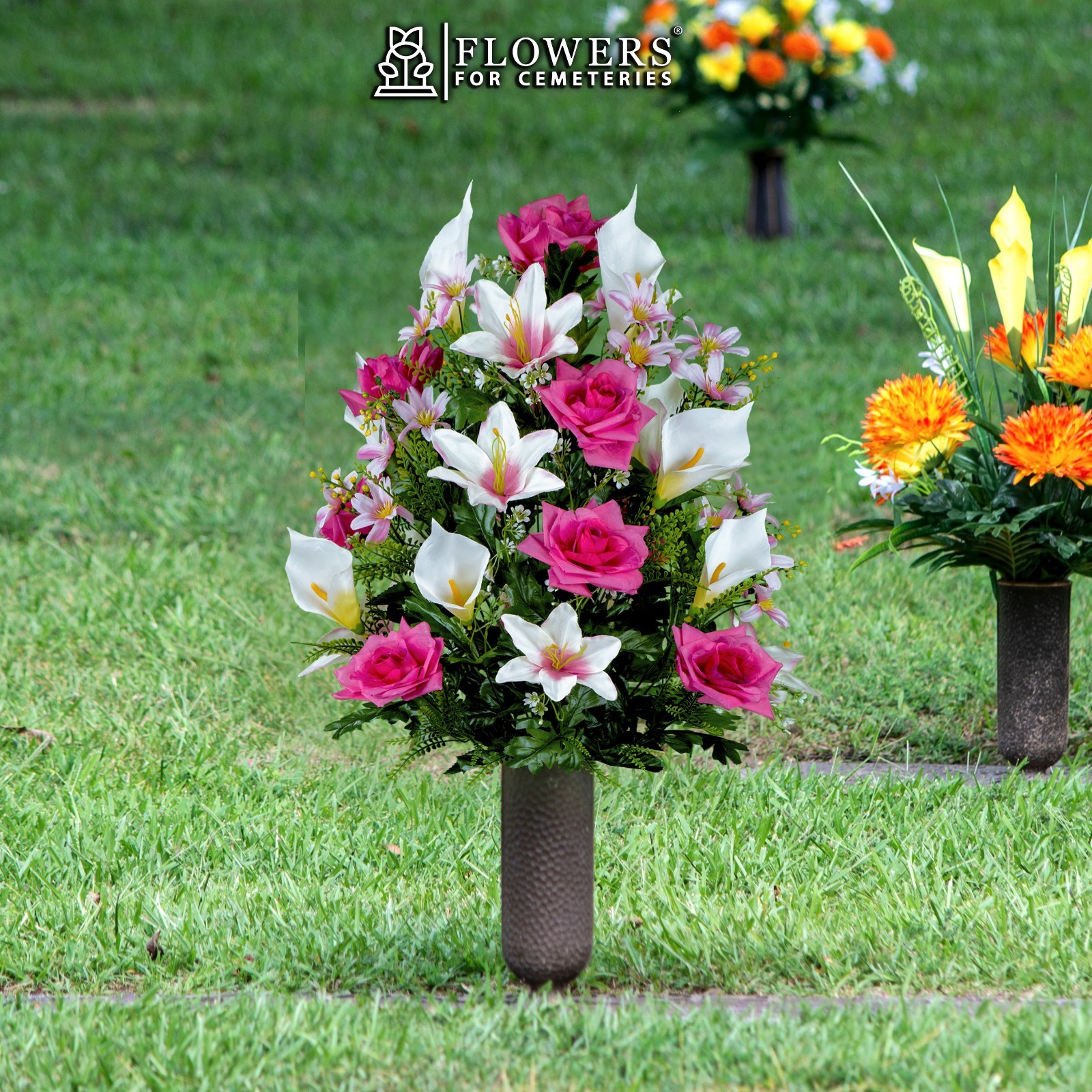 Artificial Arrangement- Beauty Pink Rose White Calla Lily & Lilies with Vase