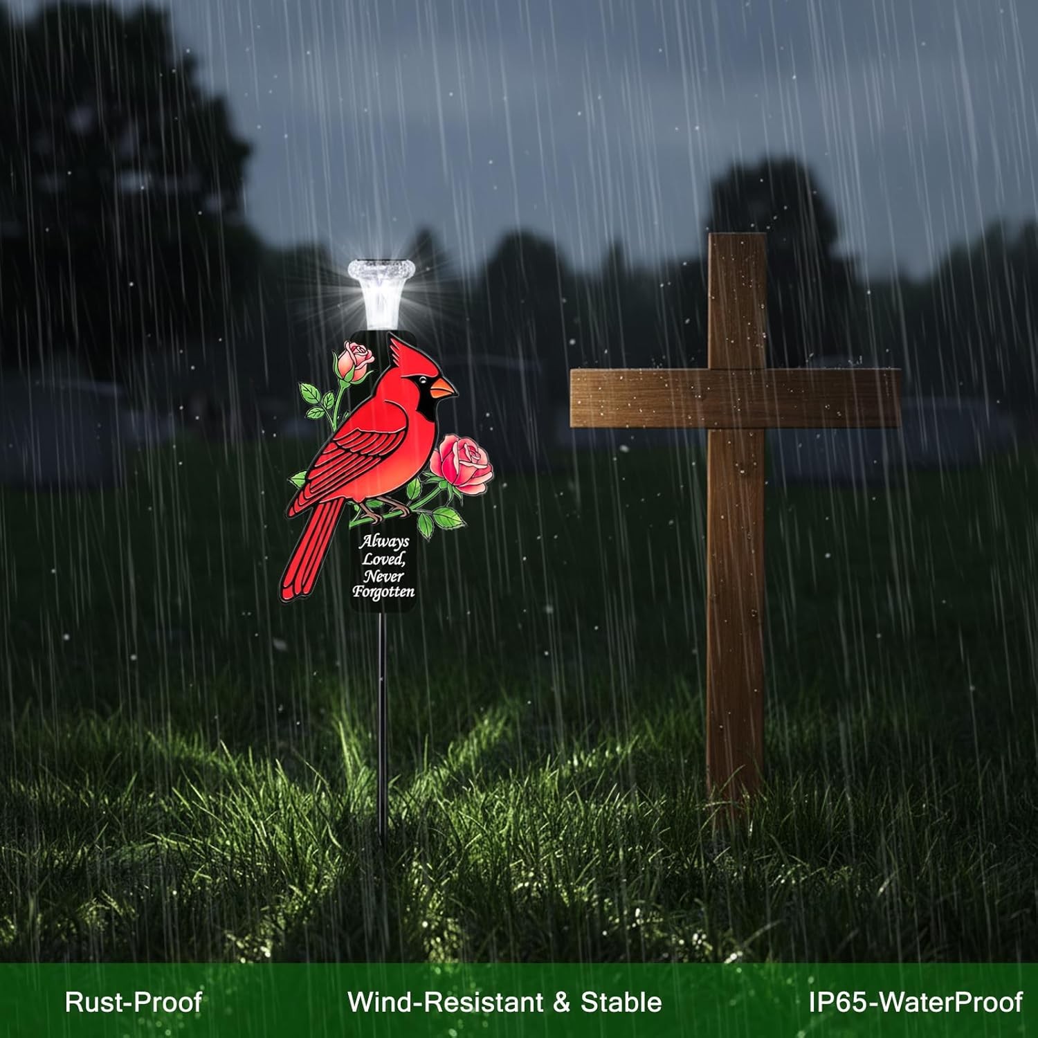 Solar Cardinal Metal Memorial Grave Stake Cemetery Marker Outside Led Decor Gift